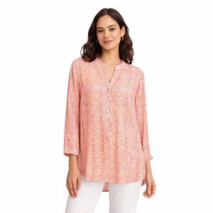 🌸 Rock Flower Paper Pink & Orange Geometric Tunic Blouse – Size M